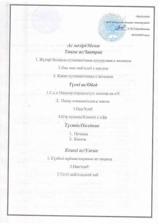 Ас мәзірі 28.10.2019 ж.