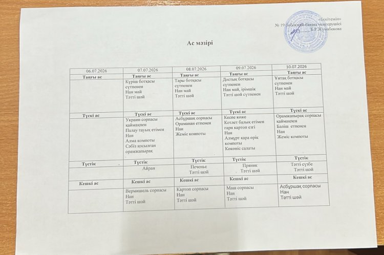 Шілде айы 2026 жыл. Бес күндік ас мәзірі