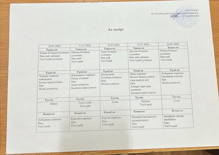 Шілде айы 2026 жыл. Бес күндік ас мәзірі